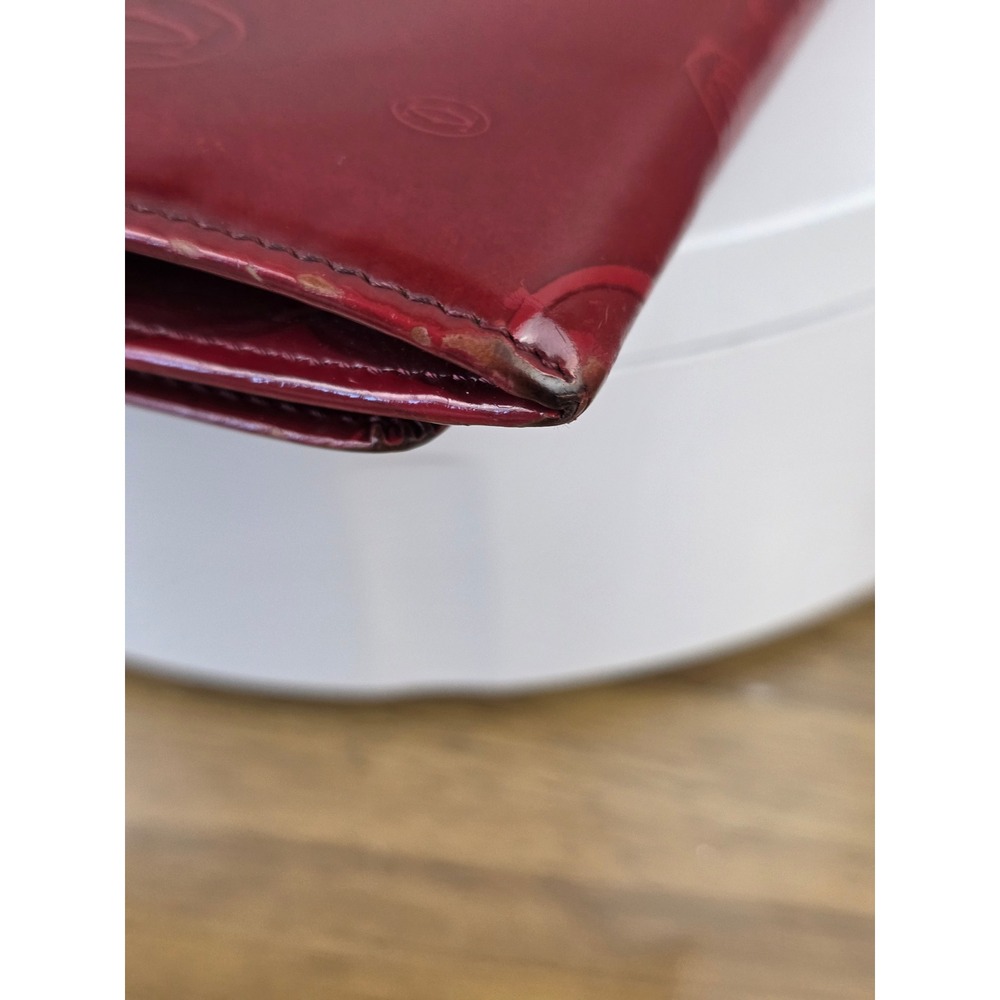 Cartier Happy Birthday Snap Embossed Leather Wallet Burgundy Red Patent Brown - Picture 12 of 15
